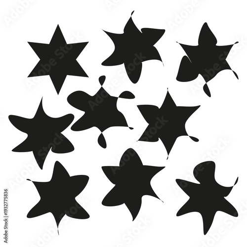 Grunge star set. Ink blot shape. Paint splatter Vector. Dirty spot texture.