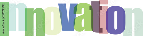 Innovation text with overlapping colorful translucent letters