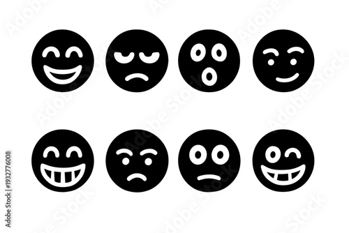 Funny Doodle Faces. Funny Doodle Reactions. Filled icon set of Funny Doodle Reactions: giggling face, eye-roll