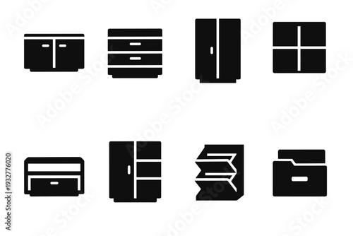 Minimalist Floating Storage Icons. Floating storage in minimalist rooms. Filled icon set of floating storage