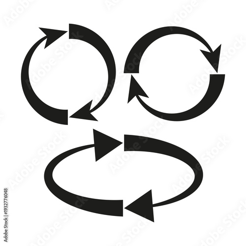 Recycle arrow icon. Cycle motion Vector. Black rotation symbol. Round loop curve.