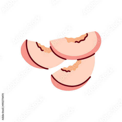 Group of juicy peach slices for healthy snack illustration organic food blog decor and summer fruit salad recipe cards