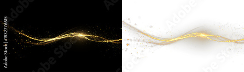 Photography Golden swirling brush strokes with glittering ornamental patterns, elegant hand-