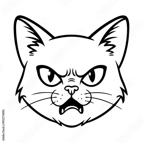 Dibujo sencillo con líneas de la cara de un gato enojado 