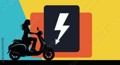 A woman riding an electric scooter with a lightning bolt symbol
