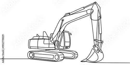 Heavy equipment digger outline drawing for engineering projects blueprint design
