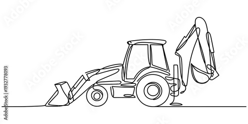Construction backhoe tractor outline drawing heavy equipment vector illustration