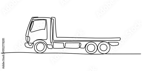 Flatbed truck line art illustration isolated on white background