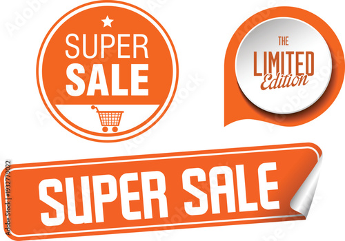A vibrant orange and white super sale advertisement with limited edition offer
