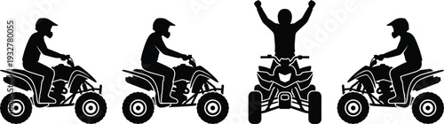 ATV rider silhouettes, all-terrain vehicle vector, motorsport competition design, racing victory art, outdoor adventure illustration - flat vector illustration