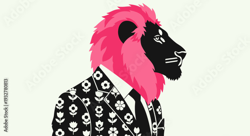 A stylish lion wearing a suit and tie illustration