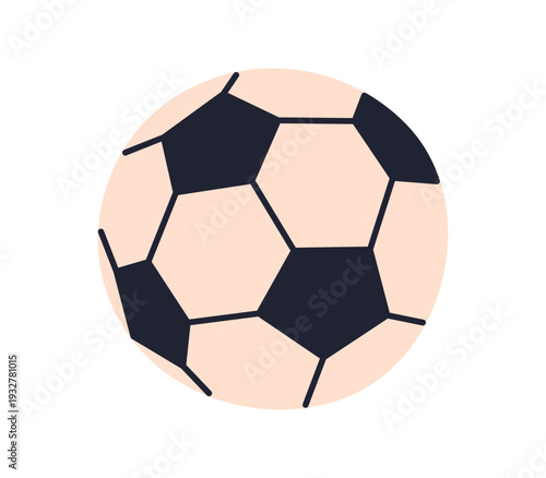 Classic soccer ball illustration, traditional black and white sports equipment representing football game, athletic activity and team competition symbol isolated flat vector illustration.