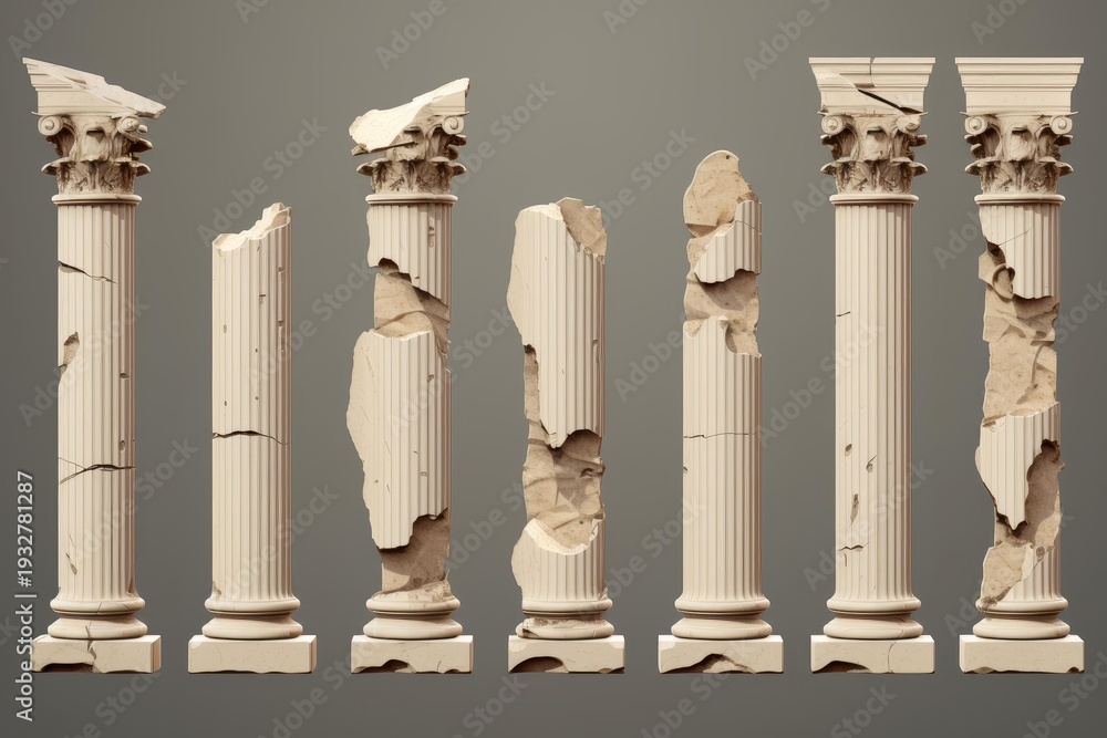 Obraz premium Ancient classic architectural elements showing damage and decay over time