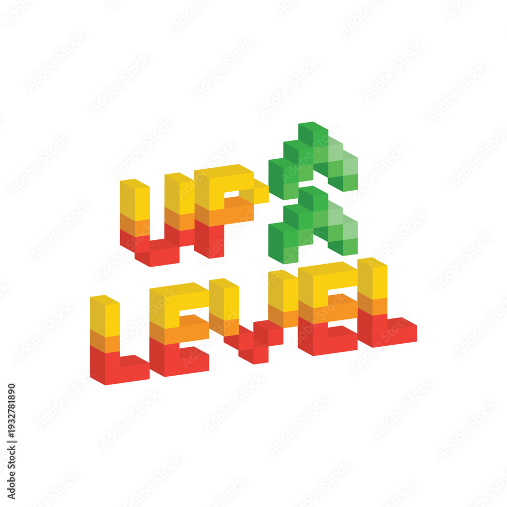Fototapeta premium isometric pixel art level up arrow 8 bit vector icon for computer game, logo