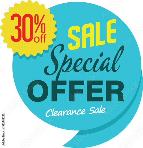 A blue speech bubble with a special offer for a clearance sale