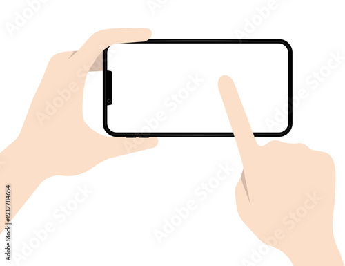 横に倒したスマートフォンを指で操作する