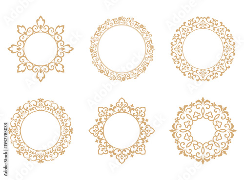 Set of decorative frames Elegant vector element for design in Eastern style, place for text. Floral golden and white frames. Lace illustration for invitations and greeting cards
