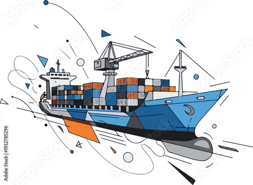 A colorful cargo ship sailing through the ocean with containers on board