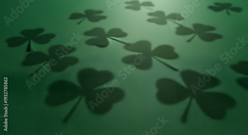 St patricks day clover shadows on green surface creative holiday background with three leaf shamrocks pattern minimal irish celebration design conceptual foliage silhouettes luck and fortune symbol