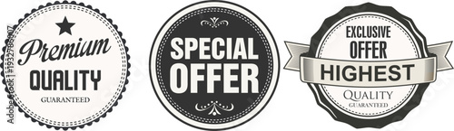 Three black and white special offer labels on a white background