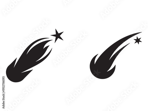 Black silhouette of two shooting stars with stars on white background  simple illustration