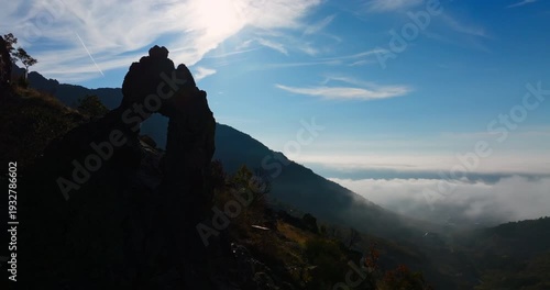 Mountains landscape Bulgaria. Halkata stone formation in Karandila mountain, called Blue stones on a sunny day 360 aerial video