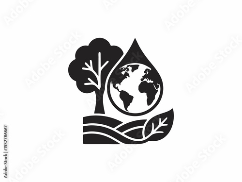 Ecology and environmental protection concept with earth tree and leaf silhouette
