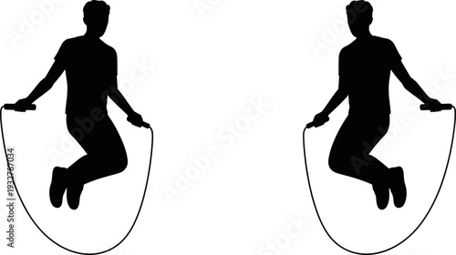 Skipping rope silhouette illustration, man jump rope cardio fitness workout isolated on white background