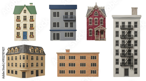 Urban buildings and apartment houses collection.