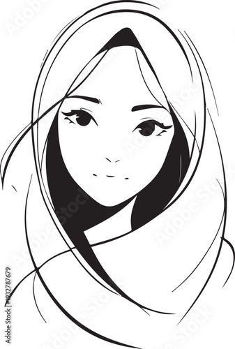 Wallpaper Mural Smiling Muslim girl in hijab black and white vector illustration Torontodigital.ca