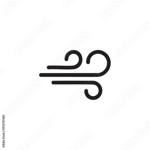 A stylized black illustration of wind blowing strongly, simple graphic of air movement, minimalistic depiction of a breeze in a modern design