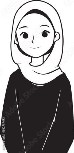Wallpaper Mural Smiling Muslim girl in hijab black and white vector illustration Torontodigital.ca