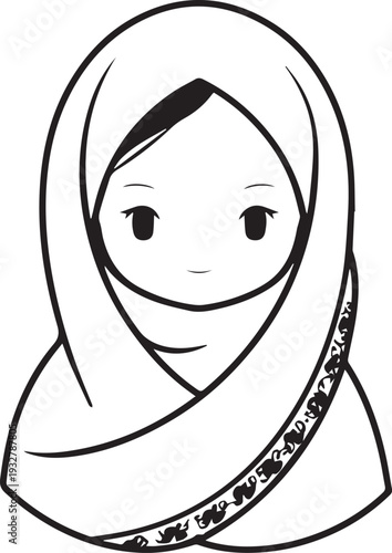 Wallpaper Mural Smiling Muslim girl in hijab black and white vector illustration Torontodigital.ca