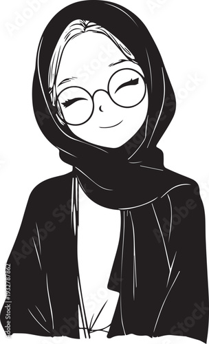 Wallpaper Mural Smiling Muslim girl in hijab black and white vector illustration Torontodigital.ca