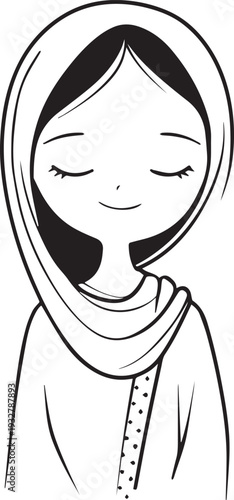 Wallpaper Mural Smiling Muslim girl in hijab black and white vector illustration Torontodigital.ca