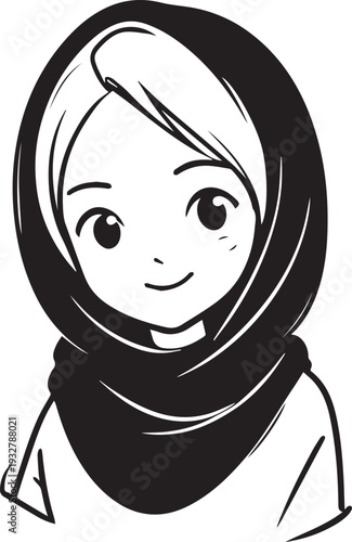 Wallpaper Mural Smiling Muslim girl in hijab black and white vector illustration Torontodigital.ca