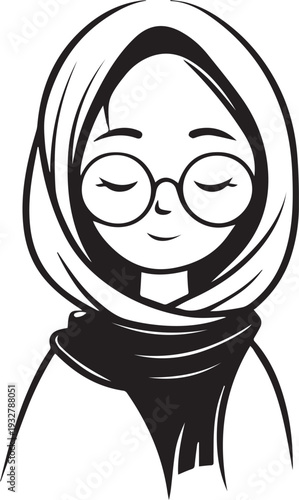Wallpaper Mural Smiling Muslim girl in hijab black and white vector illustration Torontodigital.ca