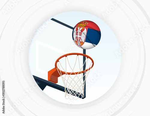 Serbia Flag Themed Basketball in Motion, Scoring Moment in Basketball Game.