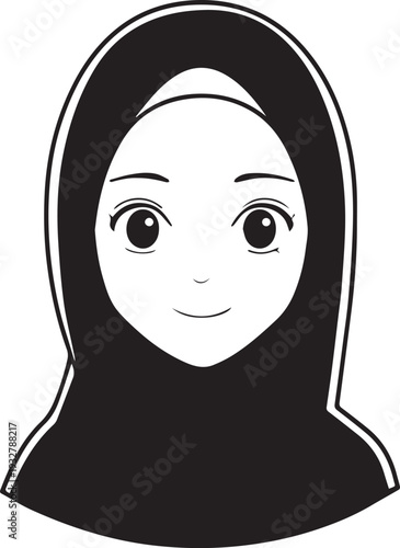 Wallpaper Mural Smiling Muslim girl in hijab black and white vector illustration Torontodigital.ca