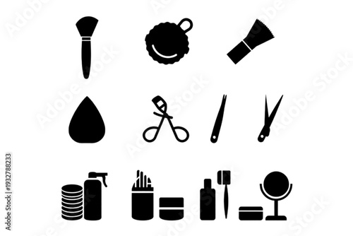 set of black and white cosmetic icons