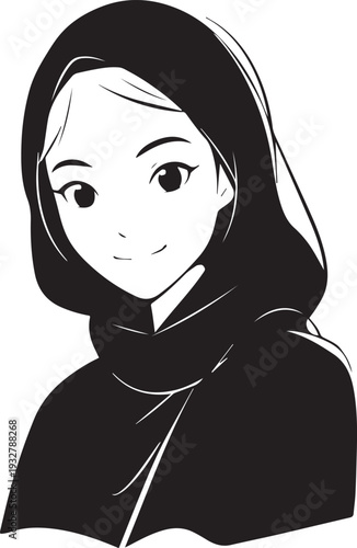 Wallpaper Mural Smiling Muslim girl in hijab black and white vector illustration Torontodigital.ca