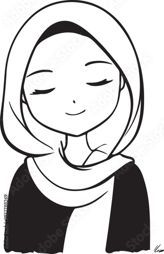 Wallpaper Mural Smiling Muslim girl in hijab black and white vector illustration Torontodigital.ca