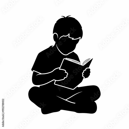 Young Boy Reading a Book Silhouette.