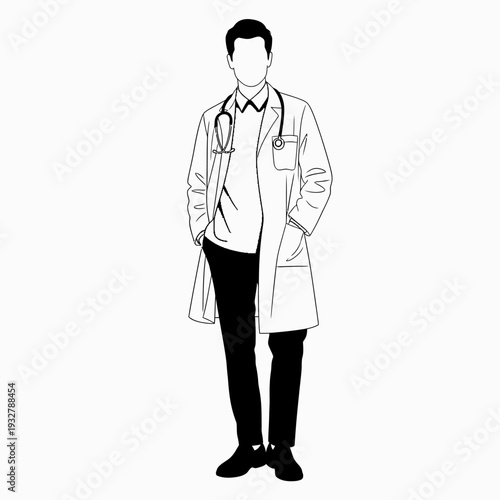 Male Doctor Wearing Lab Coat and Stethoscope.