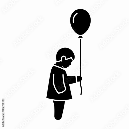 Little Girl Holding Black Balloon Silhouette.