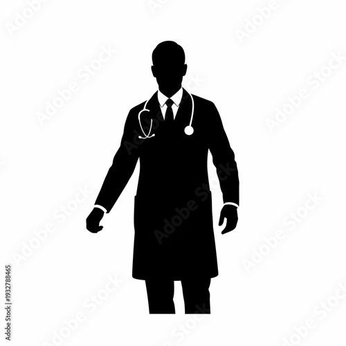 Male Doctor with Stethoscope Silhouette Image.