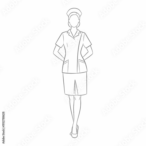 Line Drawing of Female Flight Attendant Uniform.