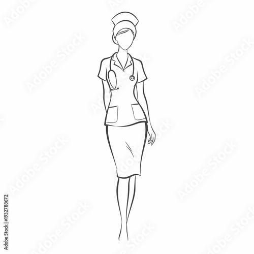 Female Nurse Standing in Uniform Outfit.