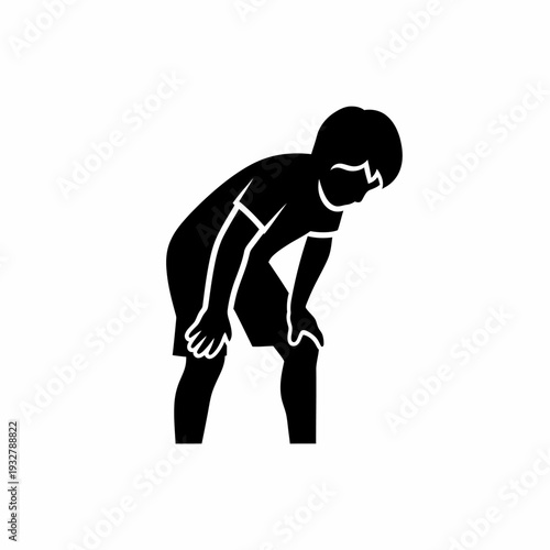 Man Standing with Hands on Knees.