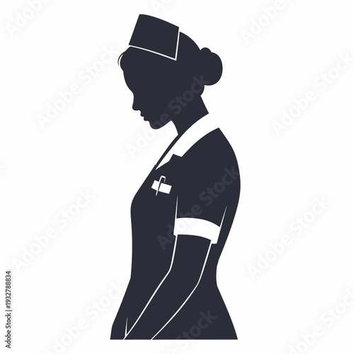 Nurse Silhouette in Uniform Profile View.